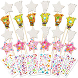 Juexica 24 Pcs Fairy Wands Kit Including 12 Unfinished Wood Star Wands, 12 Broom Sticks and 6 Sheets Gem Stickers for Witch and 