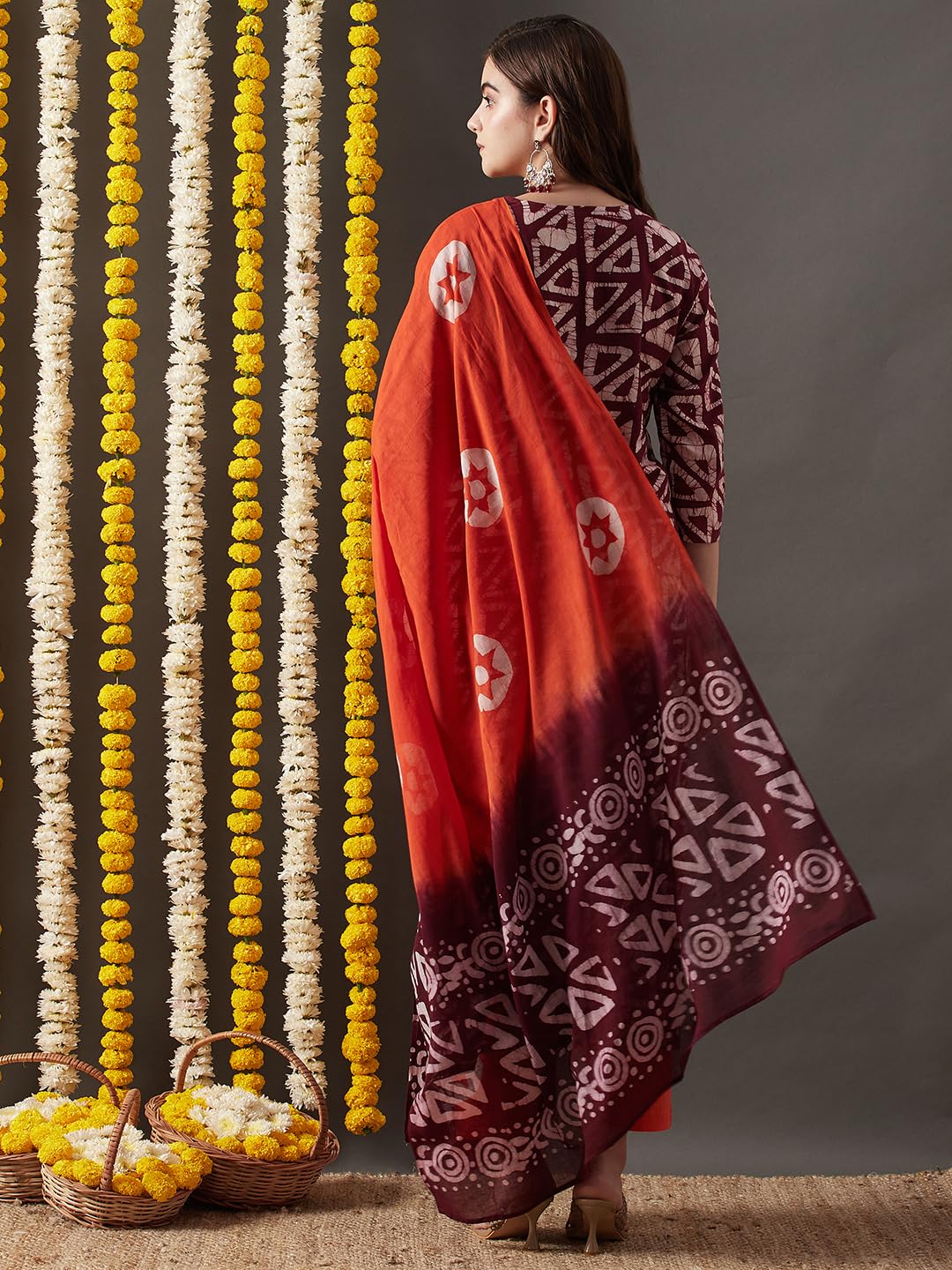 Gosriki Women'S Cotton Blend Straight Printed Kurta With Pant & Dupatta (Karka Op-Wine-Kbv-Gs_L_Wine_Large),Wine,,B0CP7BL2H4