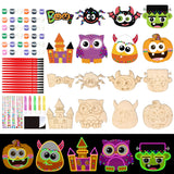 Bafeil 24 Pcs Halloween DIY Wooden Magnets to Paint, Halloween Glow in The Dark Wood Painting Crafts, Fridge Magnets Craft Kits 