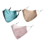 Masq Satin Cloth 4 Layer Reusable Face Mask Combo For Women, Girls (Large, TealGoldPink, Without Valve, Pack Of 3)