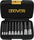 LEXIVON XZN Triple Square Spline Bit Socket Set, Extra Long 4Inch | 10Piece European Style M4 M18, Premium S2 Alloy Steel | 