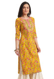 Rytras Women'S Cotton Printed Straight Kurti (Large) Yellow
