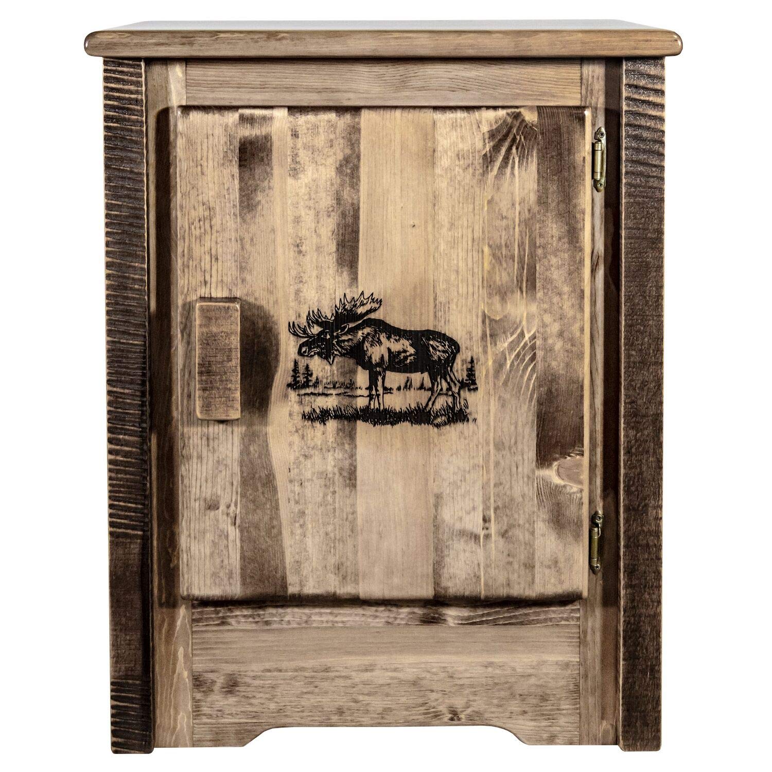 Montana Woodworks Homestead Collection Accent Cabinet With Laser Engraved Moose Design, Right Hinged, Stain & Clear, Stained & C
