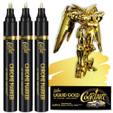 COORIART 3PK Permanent Mirror Chrome Gold Markers - Metallic Gold Paint Pens for Metal, Plastic, Fabric, Jewelry, Model Painting