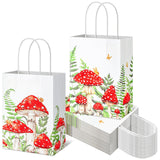 Paterr 24 Pcs Mushroom Gift Bags Fairy Goodie Bags with Handles Paper Treat Handbag for Mushroom Forest Fairy First Birthday Bab