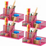 Ferraycle 4 Pcs Mesh Desk Organizer 3 Compartments Mesh Pen Holder Metal Caddy Desk Pen Organizer Sticky Notes Pencil Holder for