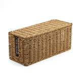 Handwoven Natural Raffia Cable Management Box with Lid Decorative Cord Organizer for Power Strips, Surge Protectors & Charging
