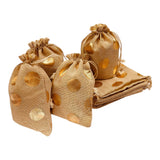 Kriwin Pack of 20 Cotton Jute Drawstring Closure Small Size Gift Potli Bags Pouches Beige with Golden Dots (Beige, 4X6 inch)