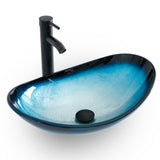 eclife 21.5 Bathroom Vessel Sink Modern Artistic Single Blue Boat Tempered Glass Basin Countertop Bowl Sink for Lavatory Vanity 
