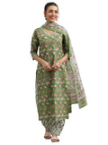 Libas Women'S Cotton Floral Kurta Set (400158O Green