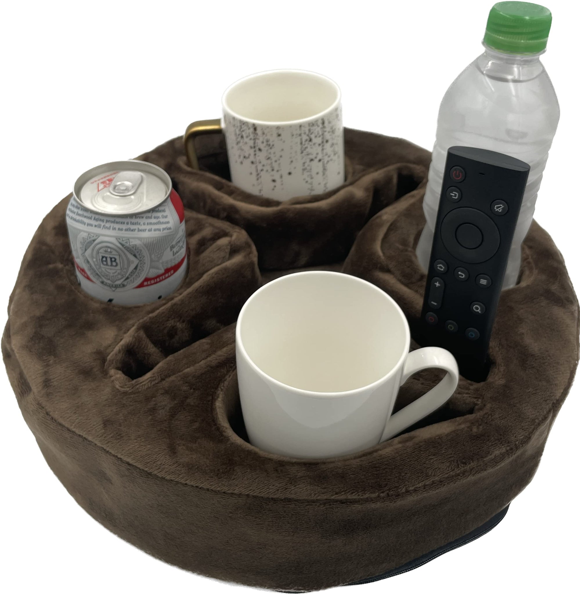 Xchouxer Couch and Bed Cup Holder Pillow, Sofa Organizer Caddy for Drinks, Remotes, Phones, Snacks (Brown)