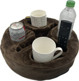Xchouxer Couch and Bed Cup Holder Pillow, Sofa Organizer Caddy for Drinks, Remotes, Phones, Snacks (Brown)