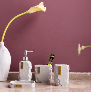 Hymmah Bathroom Accessories Set,Marble Design Toothbrush Holder,Farmhouse Bathroom Decor,4 Pcs Resin Gift Set Apartment Necessit