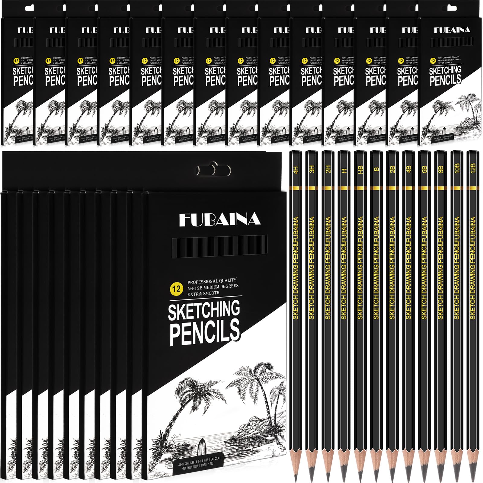 Humyoun 288 Pcs Drawing Sketching Pencil Set Professional (12b - 4h) Graphite Charcoal Gift Bulk for Artists Beginners, Pro Arti