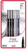 Uni-ball Fine and Delicate 5 piece Uni-pin fineliner drawing pens, black