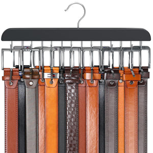 Resovo Belt Hanger for Closet Max 42 Belts, Sturdy Wood Belt Rack Closet Accessories with 14 Hooks Belt Organizer for Closet Org
