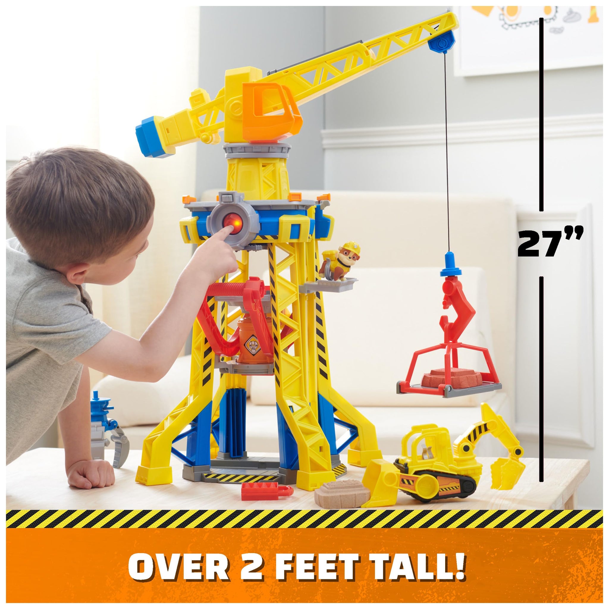 Rubble & Crew, Bark Yard Crane Tower Playset with Action Figure, Toy Bulldozer & Kinetic Build-It Play Sand, PAW Patrol Kids Toy