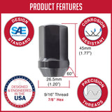 Wheel Accessories Parts 20 Pcs 9/16-18 OEM Style Lug Nuts 0603-6433AA |611-204 | 1.66 Long Black 7/8 Hex Fits 2009-10 Dodg