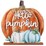 Soaoo Fall Decoration Wooden Fall Hello Pumpkin Sign Autumn Pumpkin Table Decor 11 Inch Wooden Autumn Desktop Ornament for Farmh