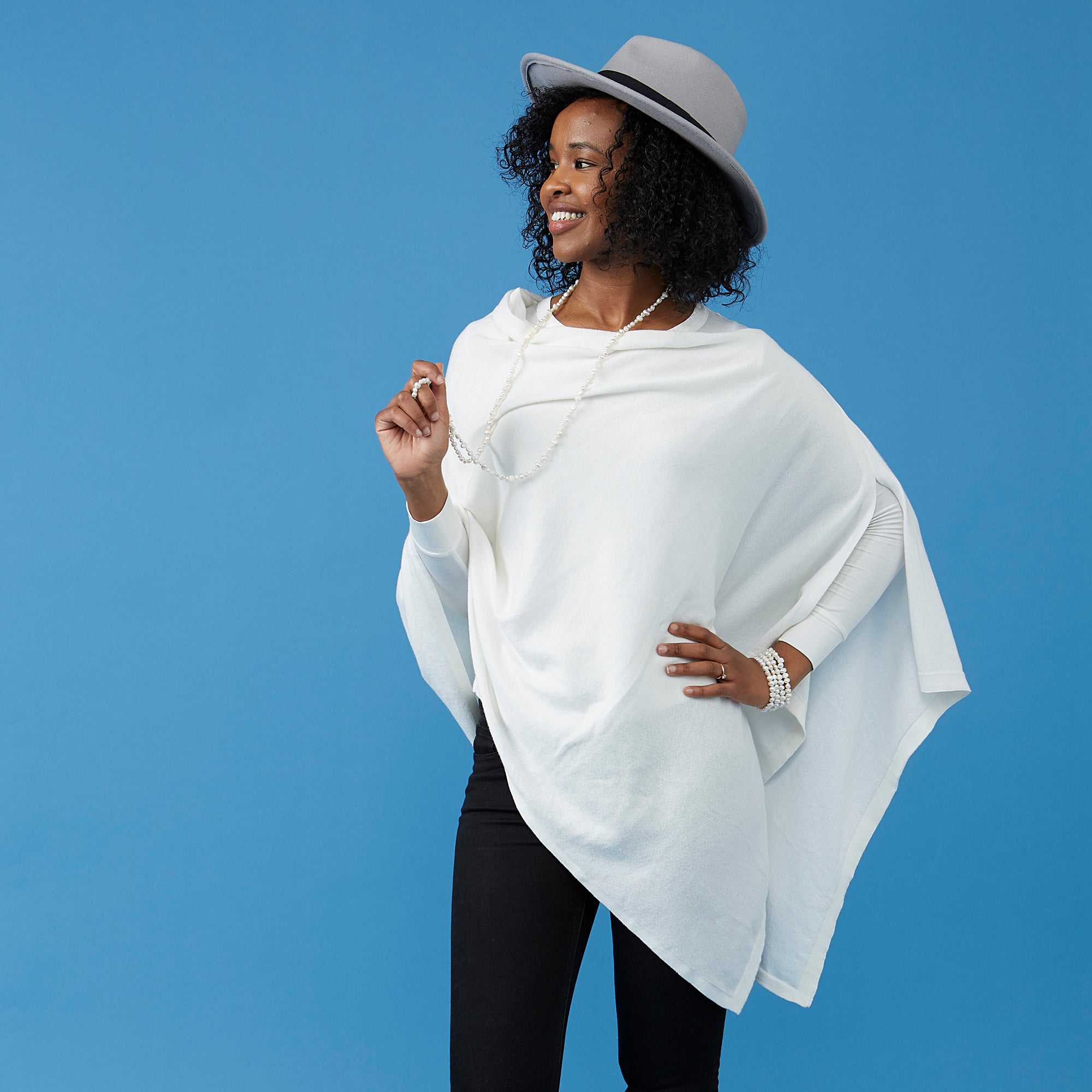 Tickled Pink Ivory Solid Cotton Poncho