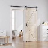 36 x 84 in Paneled Solid Wood Unfinished Barn Door with Installation Hardware Kit