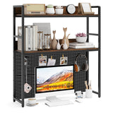 GOFLAME Desktop Bookshelf with Pegboard, 37 Inch Industrial Desk Hutch for Computer Monitor, 2-Tier Countertop Organizer Shelf w