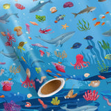 Liobelon Ocean Animals Wrapping Paper Roll - 17 Inches x 16.5 Feet - Under the Sea Gift Wrap, Cute Blue Sea Life Designs with Do