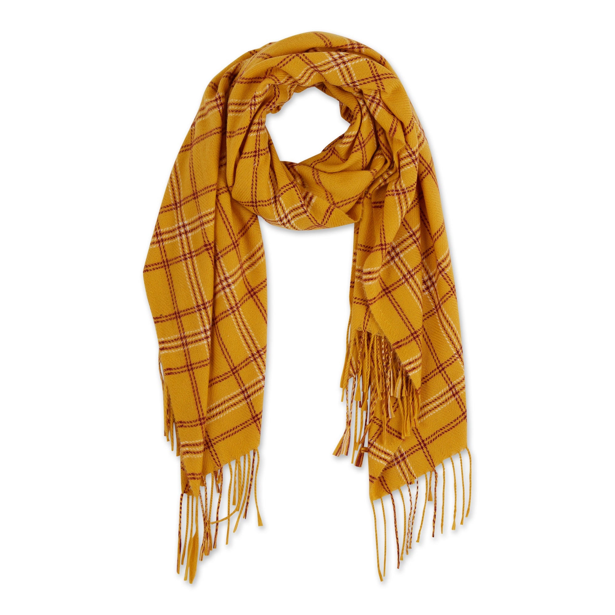 January Plaid Fringe Scarf - Gold