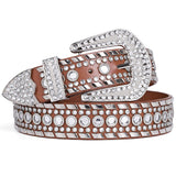 Western Rhinestone Belt Suosdey Bling Cowgirl Leather Belt For Women For Jeans,Brown,S