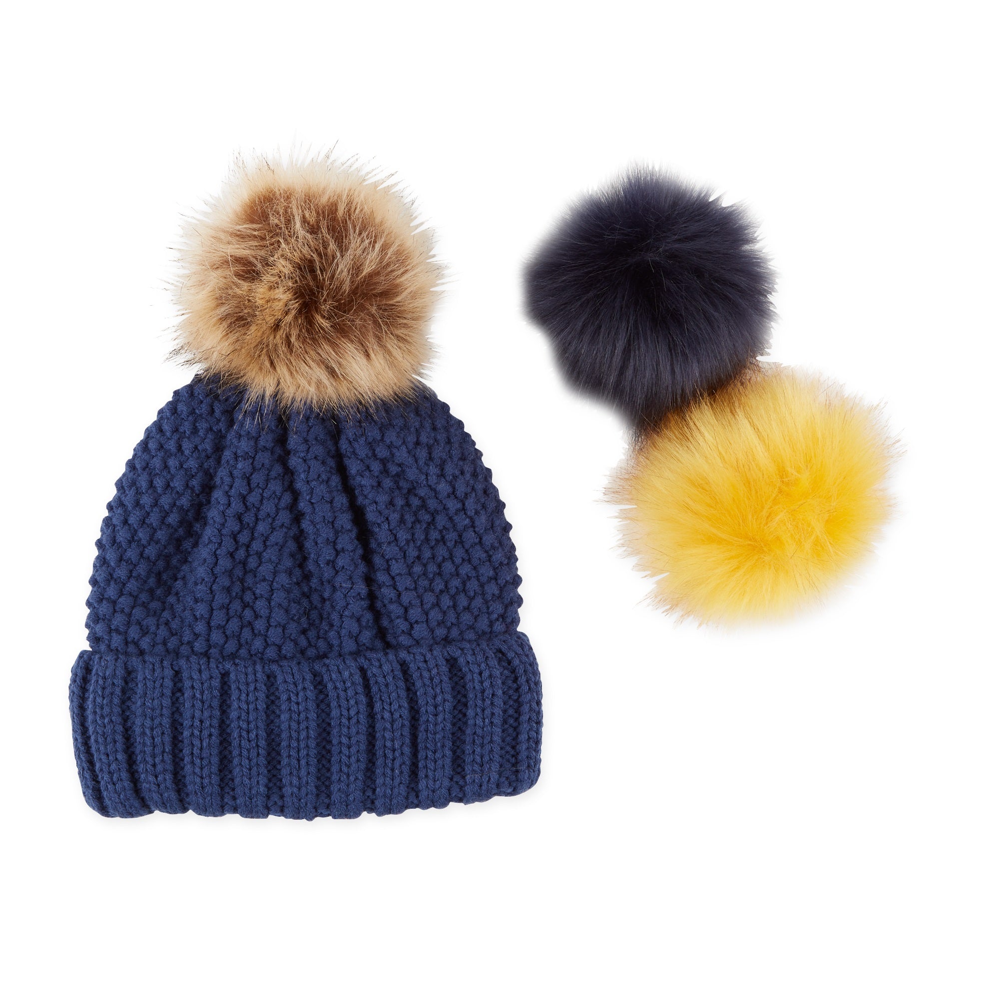 Hadley Wren Snap On Pom Pom Beanie, Navy