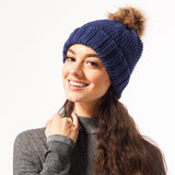 Hadley Wren Snap On Pom Pom Beanie, Navy