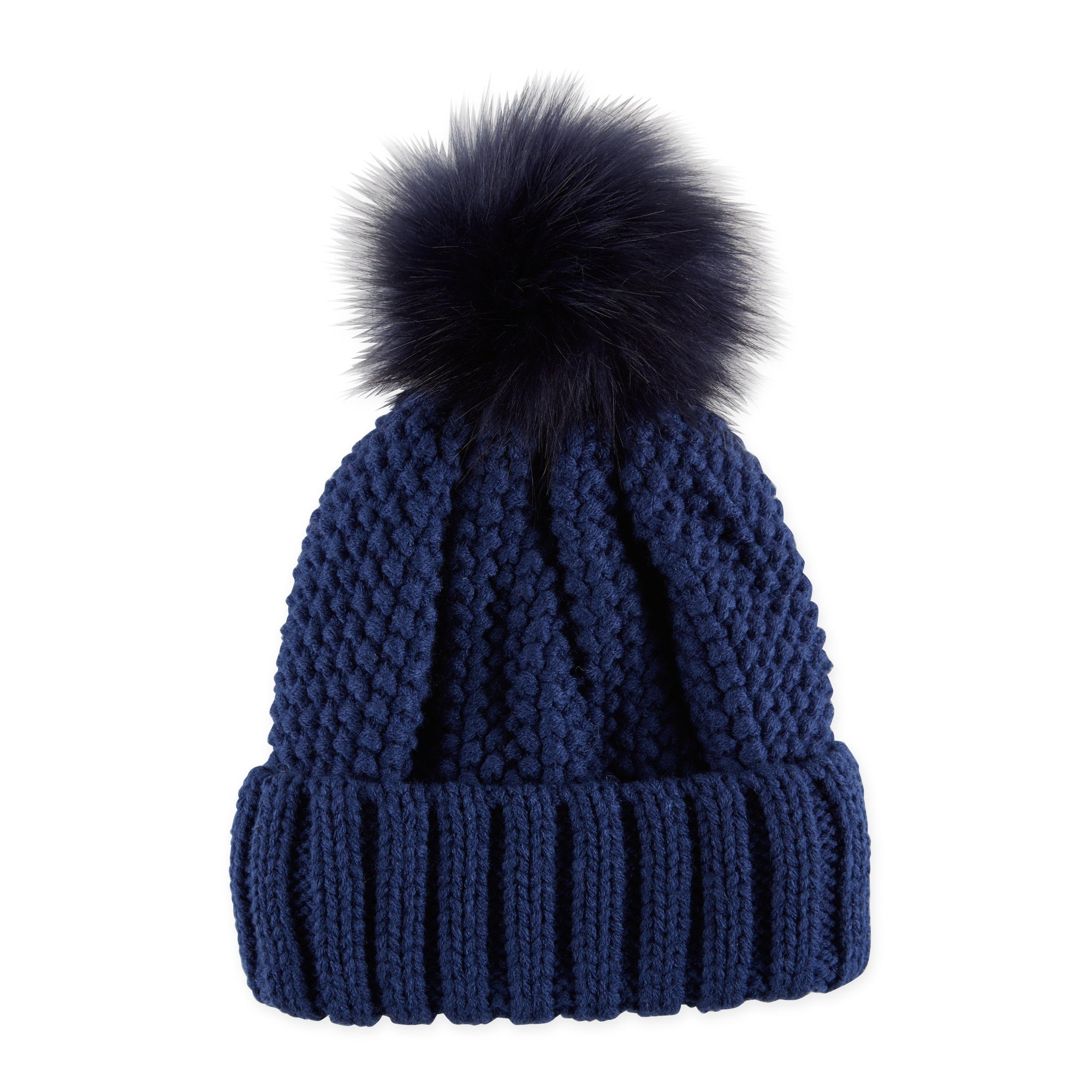Hadley Wren Snap On Pom Pom Beanie, Navy
