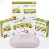 HERBOGANIC Peppermint and Cinnamon Herbal Soap | Pack of 3 of 5oz soap Bar | Natural Bar Soap for Face and Body | Hydrating and 