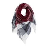 FRINGE PLAID BLANKET SCARF BURGUNDY & GREY