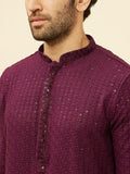Manyavar Mens Purple Viscose Chikankari Kurta Pyjama Set Purple L
