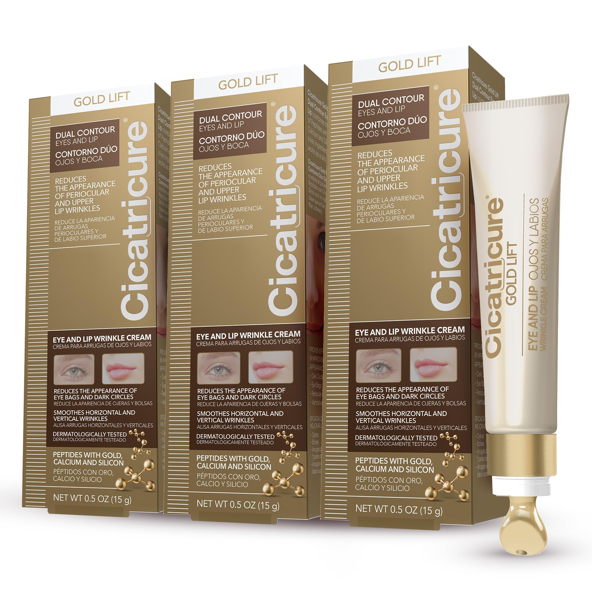 Cicatricure Gold Lift Dual Contour Eye and Lip Wrinkle Cream, Anti Aging Skin Care to Reduce Dark Circles, Puffiness & Expressio