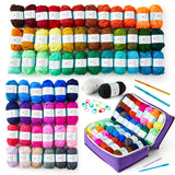 INSCRAFT 62 Acrylic Yarn Skeins, 2170 Yards Yarn for Knitting, 2 Crochet Hooks, 2 Weaving Needles,10 Stitch Markers, 1 Purple Ba