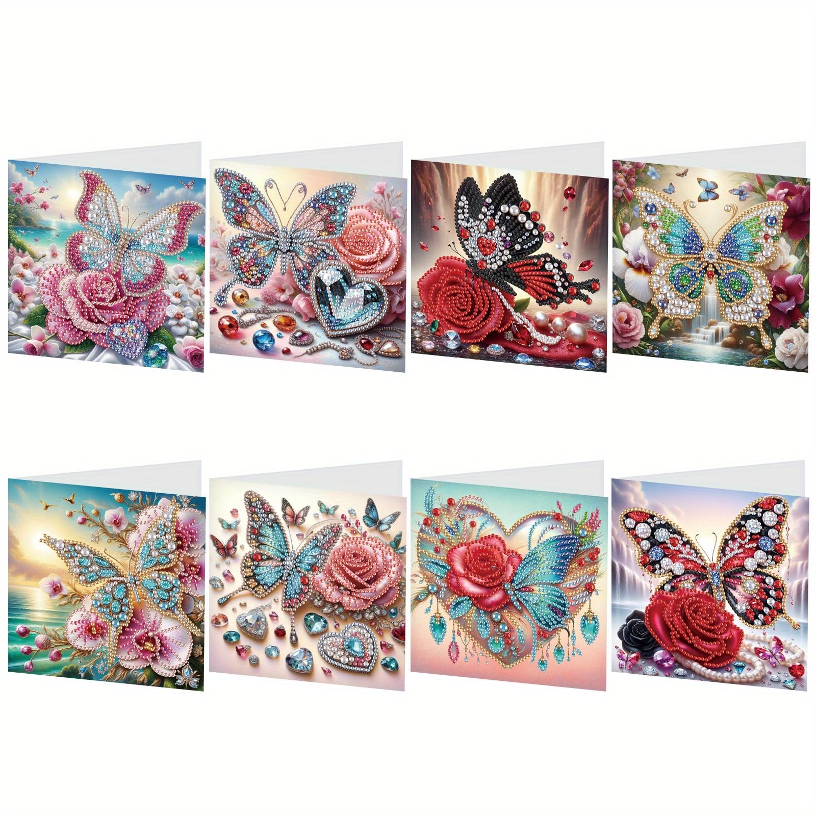Tontut 8pcs Flower Butterfly Diamond Art Painting Greeting Card, 5D DIY Special Shape Diamond Painting Christmas Birthday Mother