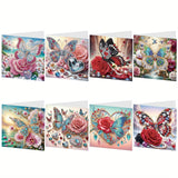 Tontut 8pcs Flower Butterfly Diamond Art Painting Greeting Card, 5D DIY Special Shape Diamond Painting Christmas Birthday Mother