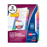 Avery JanDec 12 Tab Dividers for 3 Ring Binders, Customizable Table of Contents, Multicolor Tabs, 3 Sets (44128)