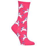 Hot Sox WomenS Animal Series Novelty Casual Crew Socks, Unicorn (Hot Pink), Shoe Size: 410