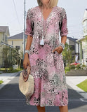 LIZALIG Women's V Neck Floral Sleep Dress - Short Sleeve Mid-Length Casual Comfortable Nightie with Pockets, XX-Large