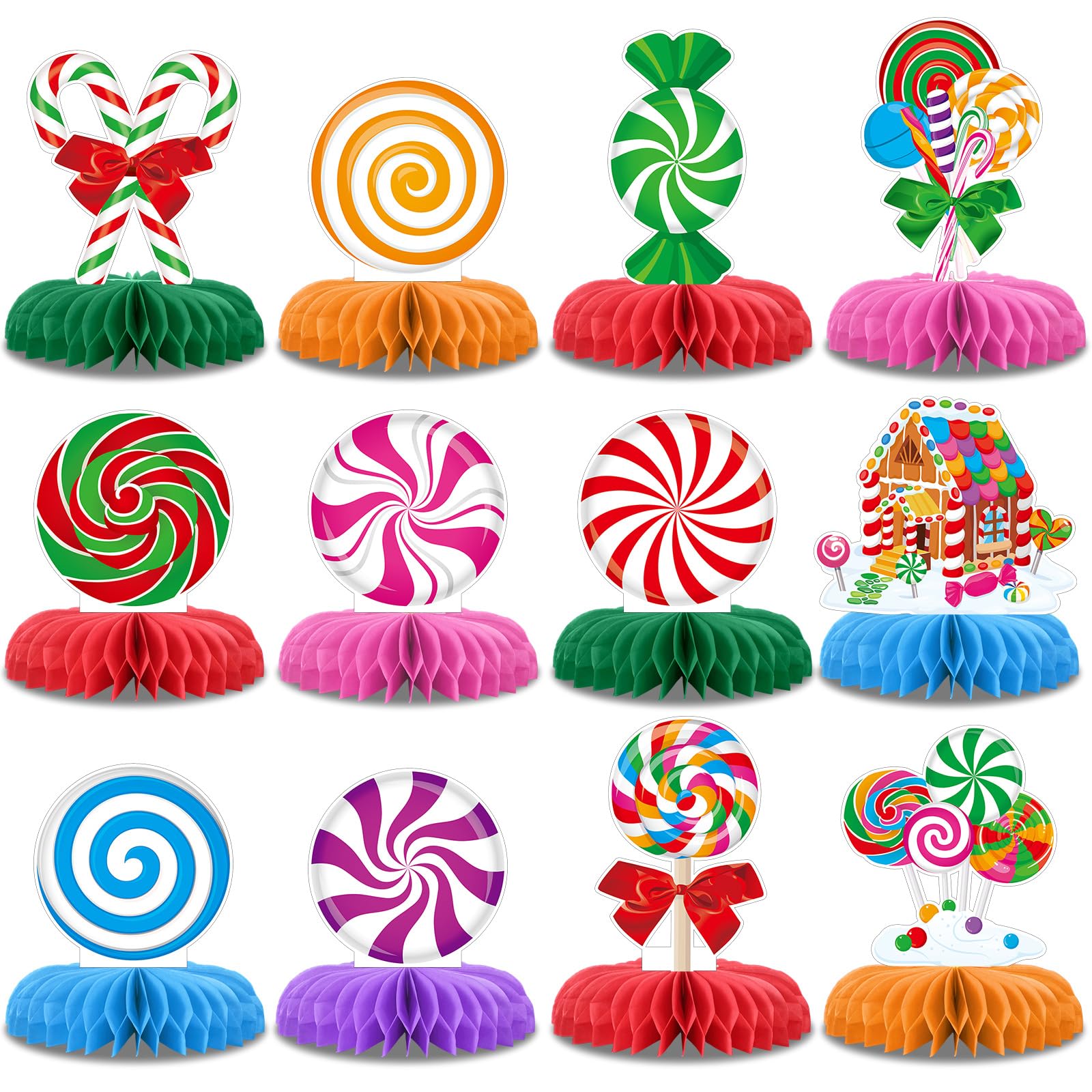 Chrisfall 12 Pack Christmas Candy Table Centerpieces, Honeycomb Holiday Party Decorations, Easy 3D Assembly, Table Toppers for X