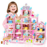 randhar Doll House for Girls, Dream Dollhouse 4-Story 15 Rooms with 2 Dolls, Lights, Animals, Furniture and Accessories, Pretend