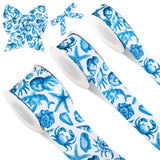 JarThenaAMCS 3 Roll Summer Beach Sea Grosgrain Ribbon Tropical Blue Starfish Shell Crab Print Ribbon for Wreath Bow Craft Gift W