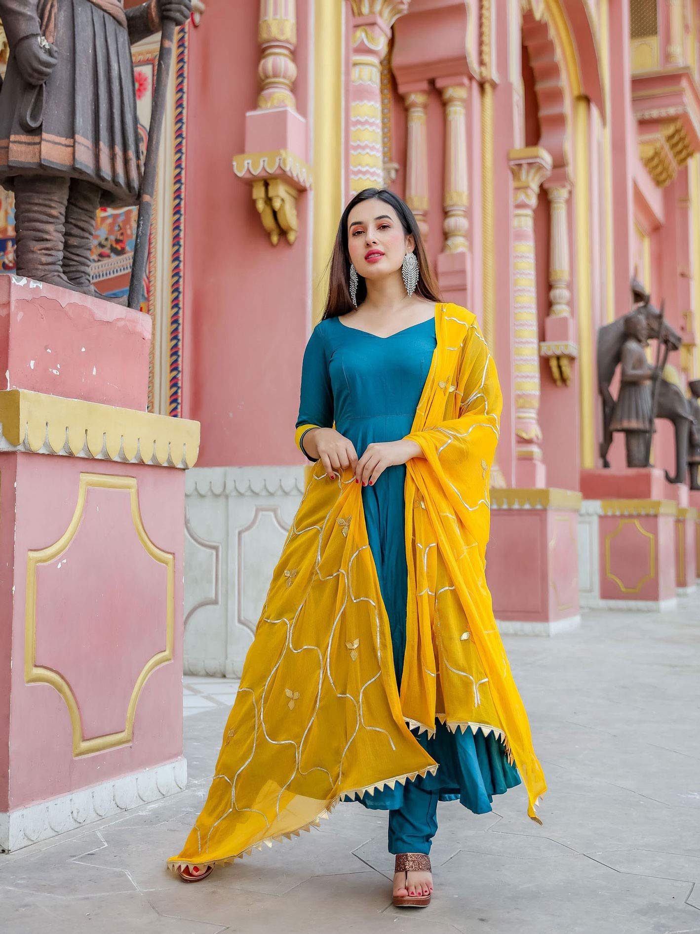 Gosriki Women'S Rayon Regular Kurta And Palazzos & Dupatta (Keri Blue_M-Go Medium),Blue,,B08W1TW1BV