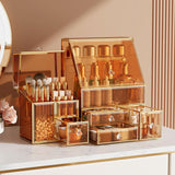 CoralHouse Makeup Organizer Amber,Glass Vanity Organizer for Skincare, Lipsticks, Perfume, Makeup Brushes - Countertop Cosmetic 