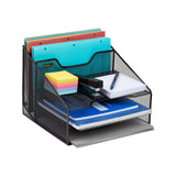 Mind Reader Desktop Organizer, Vertical File Holder, Paper Trays, Office, Metal Mesh, 12.5L x 11.5W x 9.5H, Black