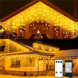 Blingstar Icicle Lights Christmas Lights Outdoor 49.2 Ft 440 LED Extendable Dripping Lights 8 Modes Warm White Icecycle String L