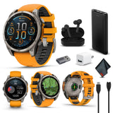 Garmin Fenix 8 47MM AMOLED Sapphire Premium Multisport GPS Smartwatch Titanium with Spark Orange/Graphite Silicone Band, Built-i